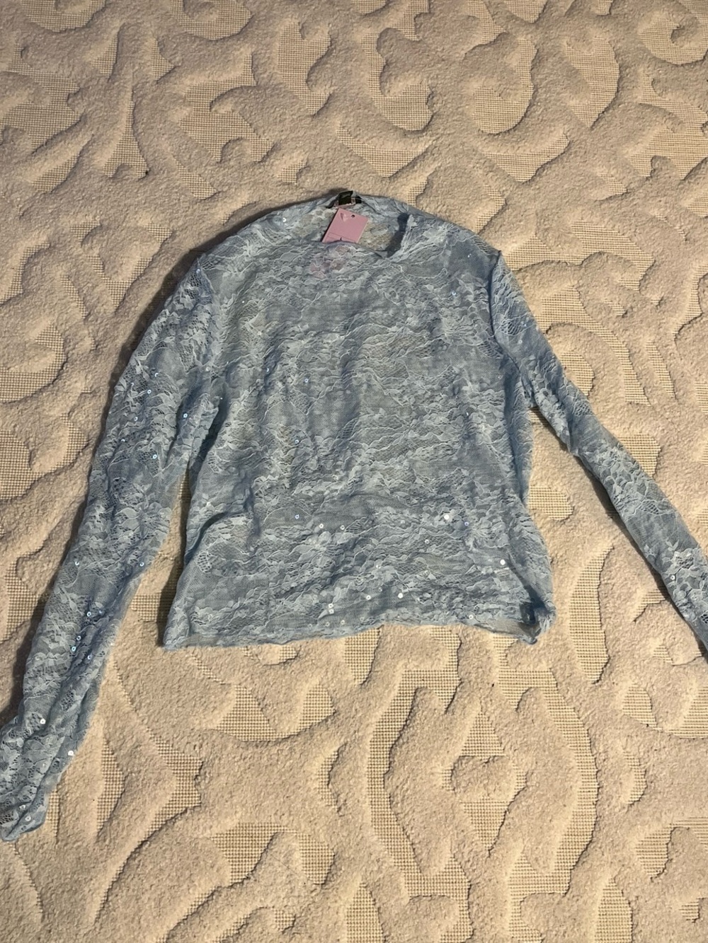 wild fable Light Blue Lace Long Sleeve Top with Pink Tag